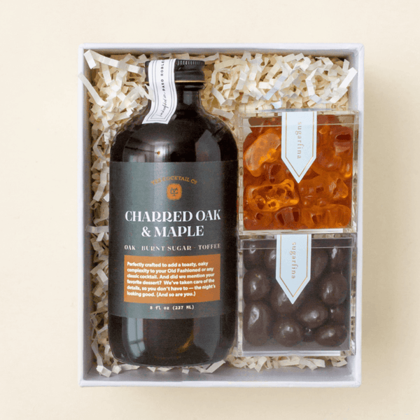 Old Fashioned cocktail gift box with snacks and cocktail essentials in a blue Unboxme gift box