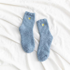 Blue Fuzzy Heart Socks