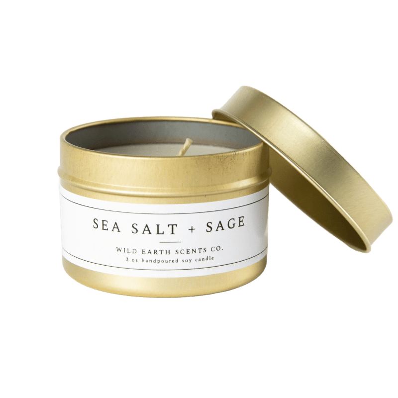 Sea Salt + Sage Tin Candle By Wild Earth Co. - Unboxme