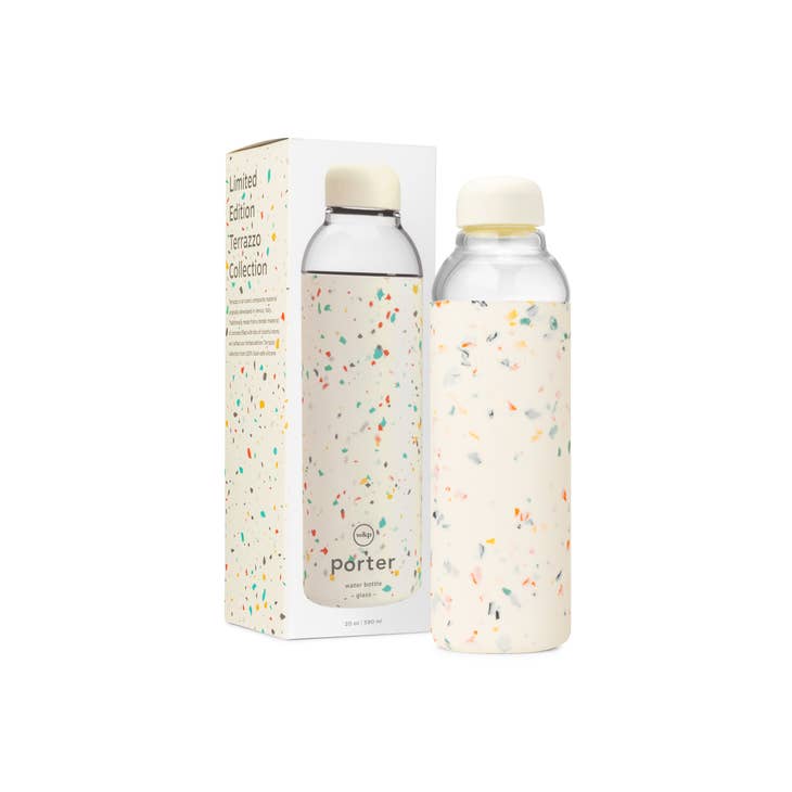 White Terrazzo Glass Water Bottle By W&P - Unboxme